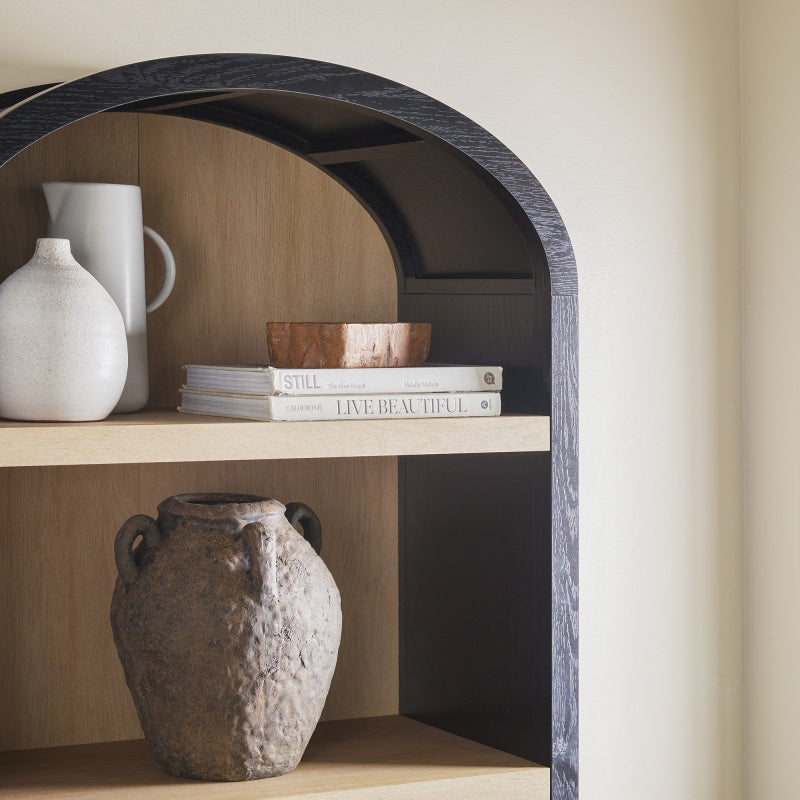 Modern 5 Shelf Open Arched Bookshelf - Black