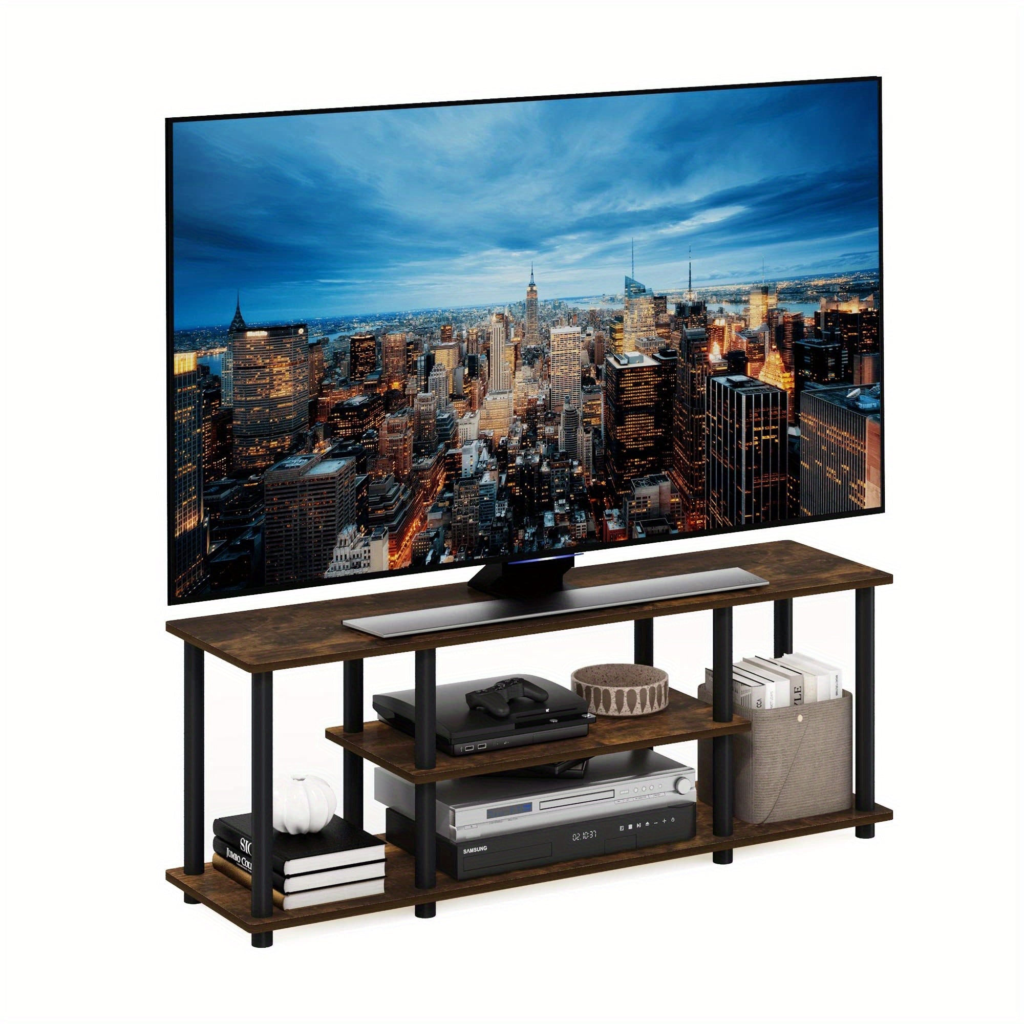 3D 3-Tier Entertainment Stand up to 127cm TV, 11.7 x 43.8 x 16.2 inches, Simple stylish design yet functional and suitable for any room.