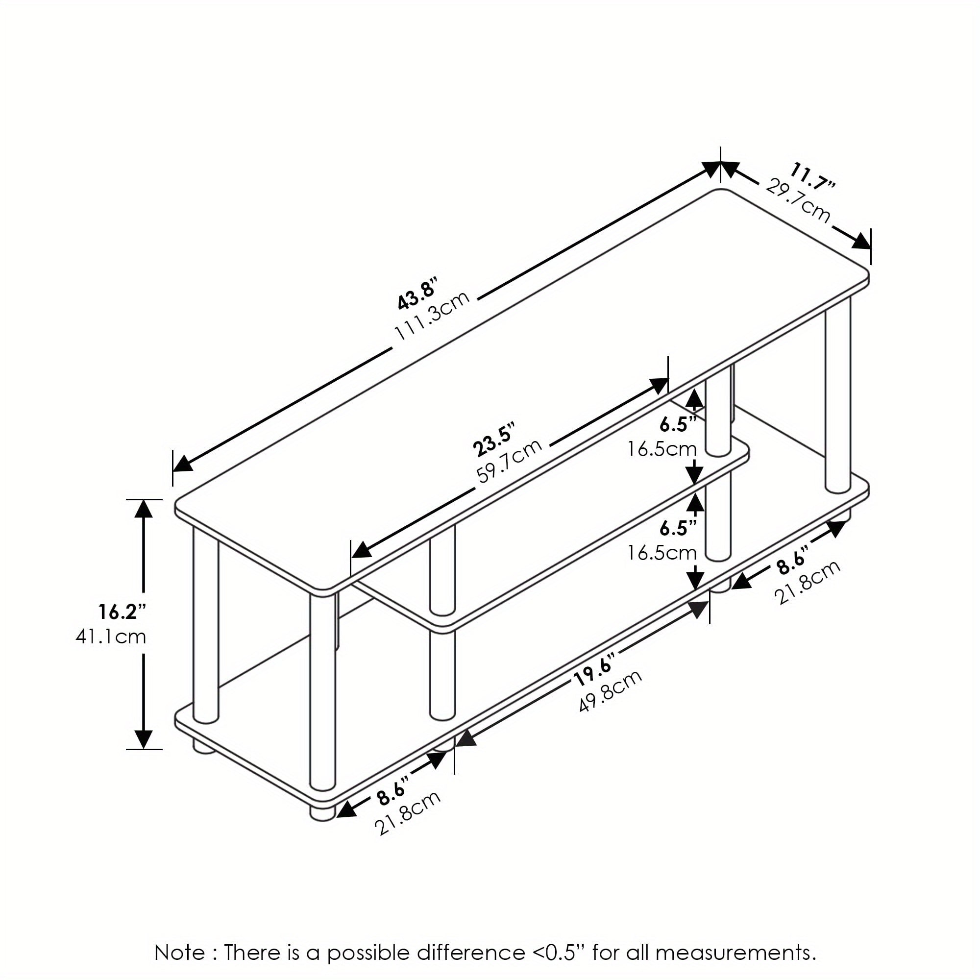 3D 3-Tier Entertainment Stand up to 127cm TV, 11.7 x 43.8 x 16.2 inches, Simple stylish design yet functional and suitable for any room.