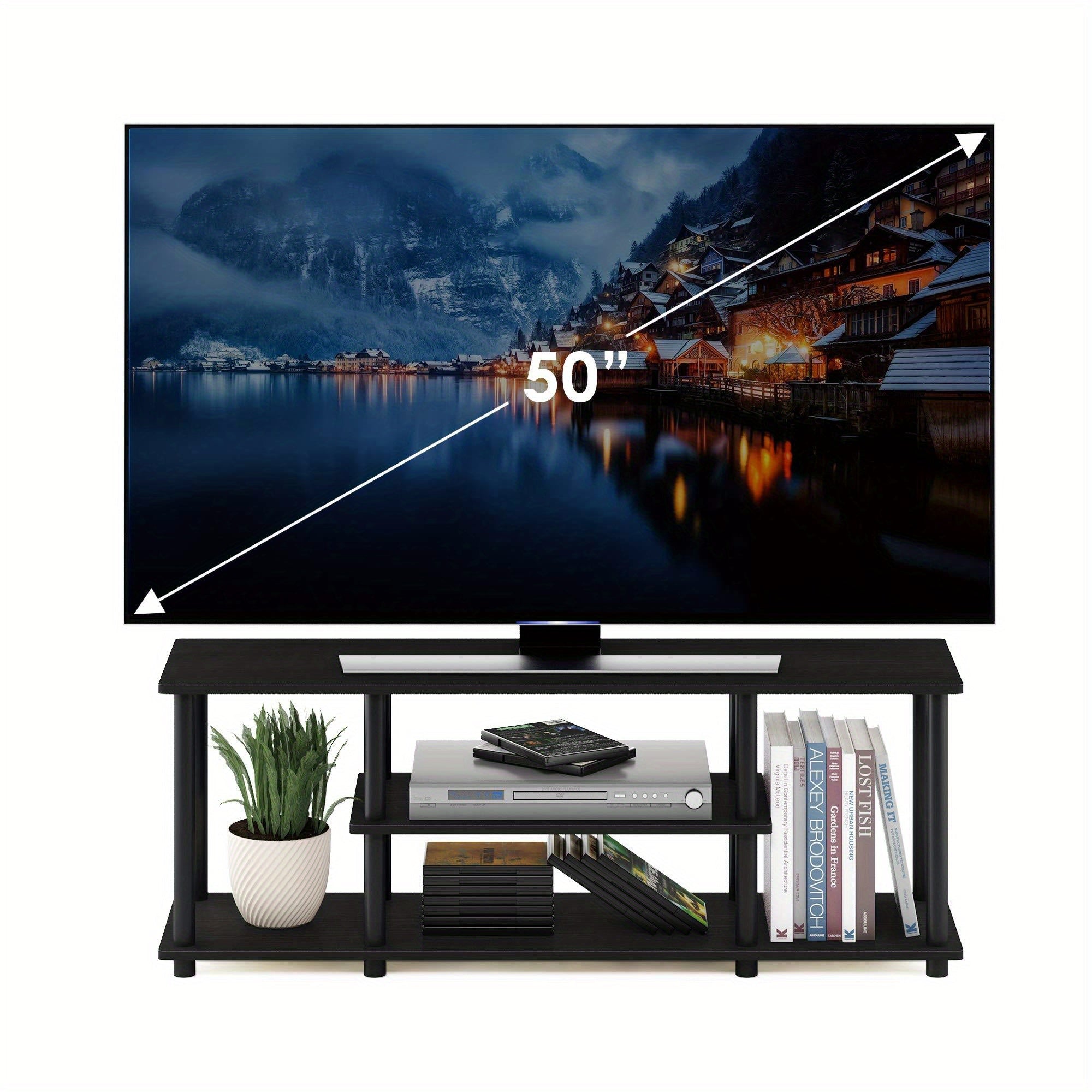 3D 3-Tier Entertainment Stand up to 127cm TV, 11.7 x 43.8 x 16.2 inches, Simple stylish design yet functional and suitable for any room.