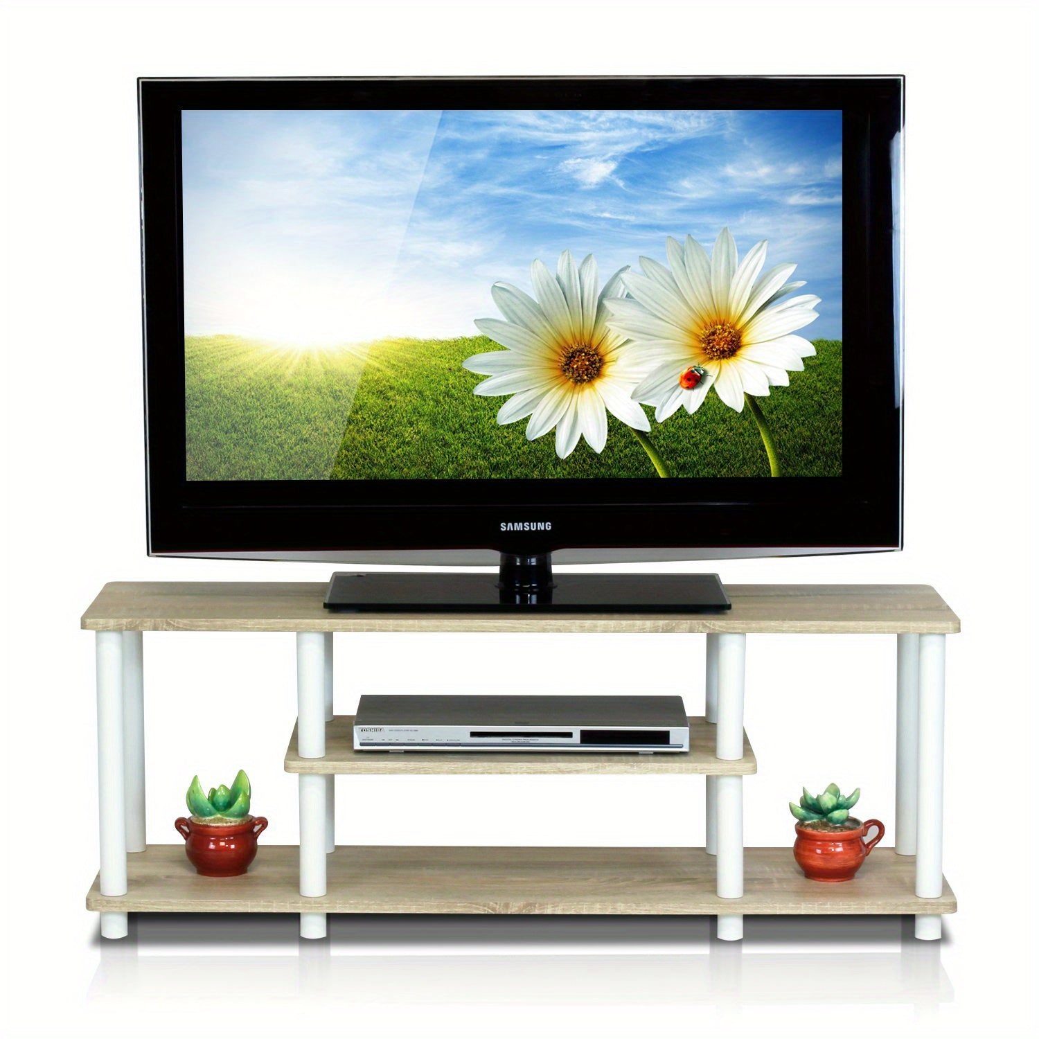 3D 3-Tier Entertainment Stand up to 127cm TV, 11.7 x 43.8 x 16.2 inches, Simple stylish design yet functional and suitable for any room.