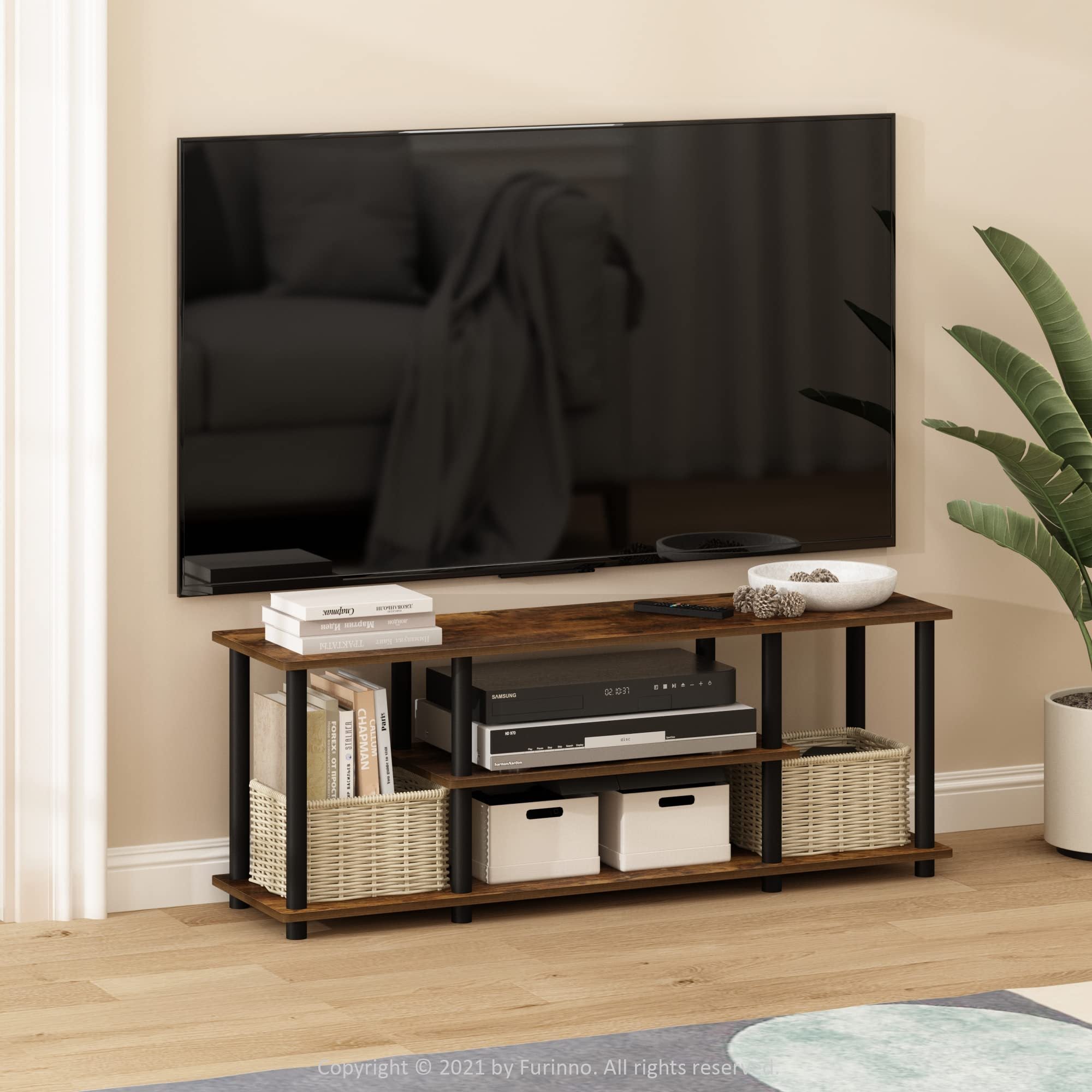 3D 3-Tier Entertainment Stand up to 127cm TV, 11.7 x 43.8 x 16.2 inches, Simple stylish design yet functional and suitable for any room.