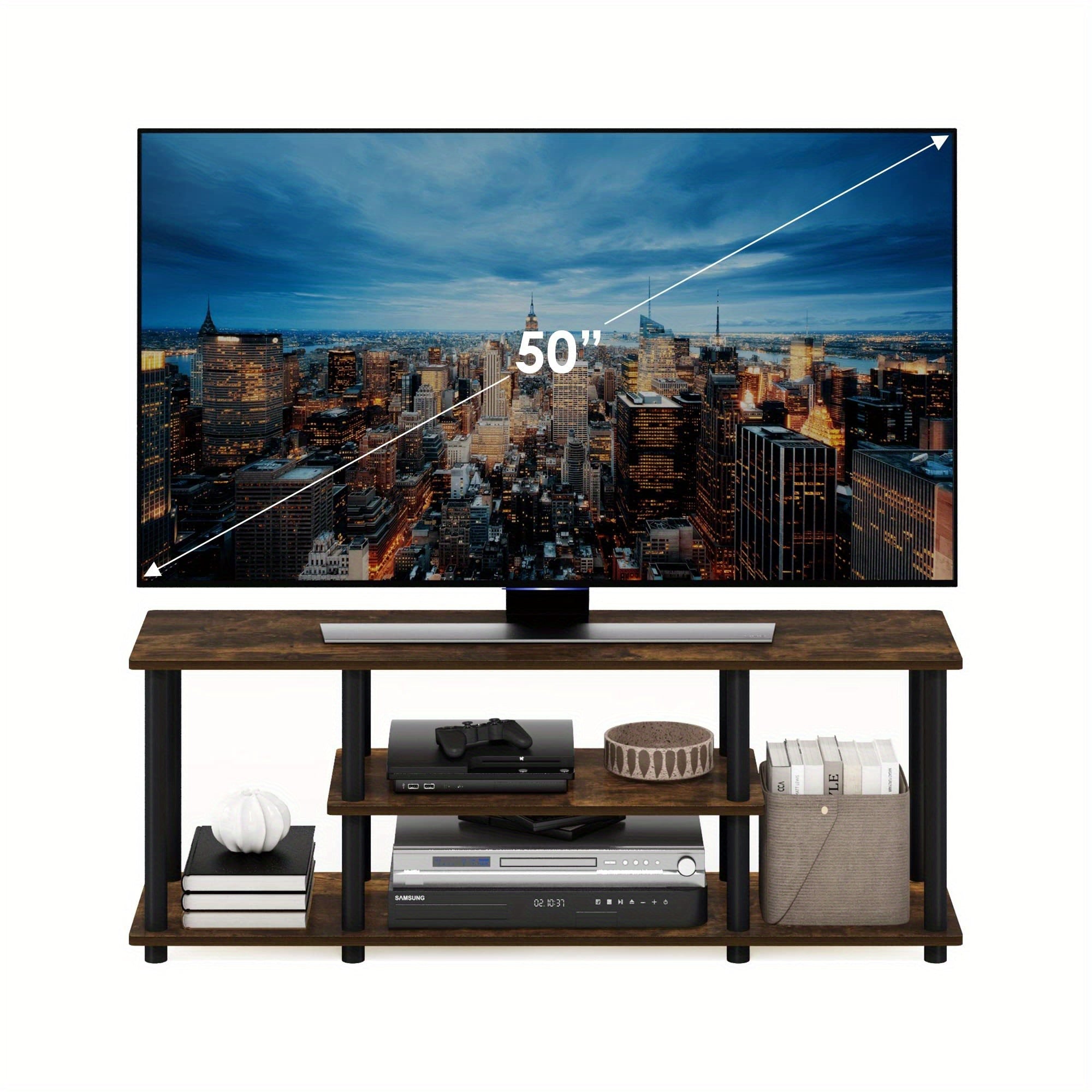 3D 3-Tier Entertainment Stand up to 127cm TV, 11.7 x 43.8 x 16.2 inches, Simple stylish design yet functional and suitable for any room.