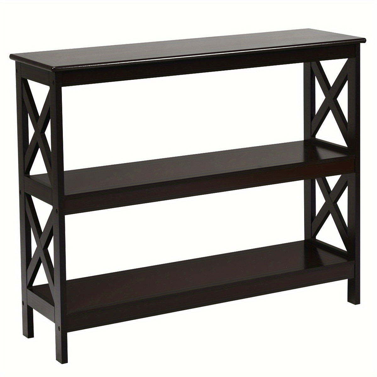 3-Tier Console Table X-Design Bookshelf Sofa Side Accent Table w/Shelf Espresso (76 cm)