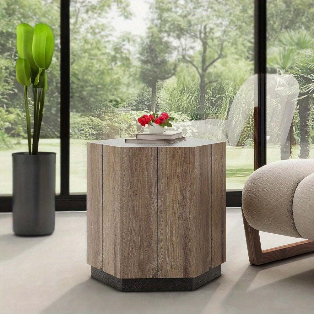 Hexagonal Coffee Tables with Drawer for living Room, Warm Gray and Black Center Table Apartment Furniture