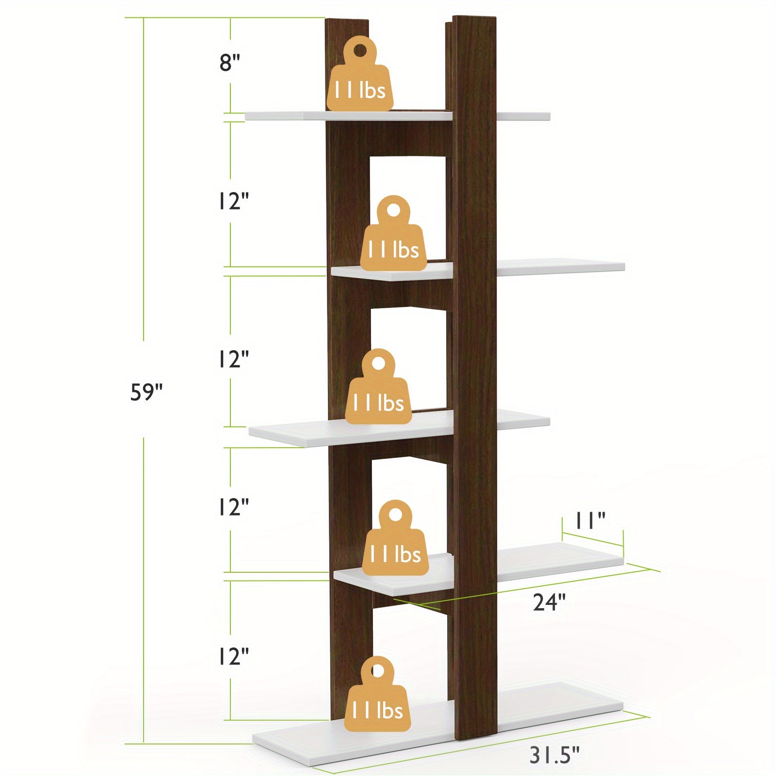 5-Tier Bookshelf Freestanding Storage Shelf Tree Bookshelf Room Divider