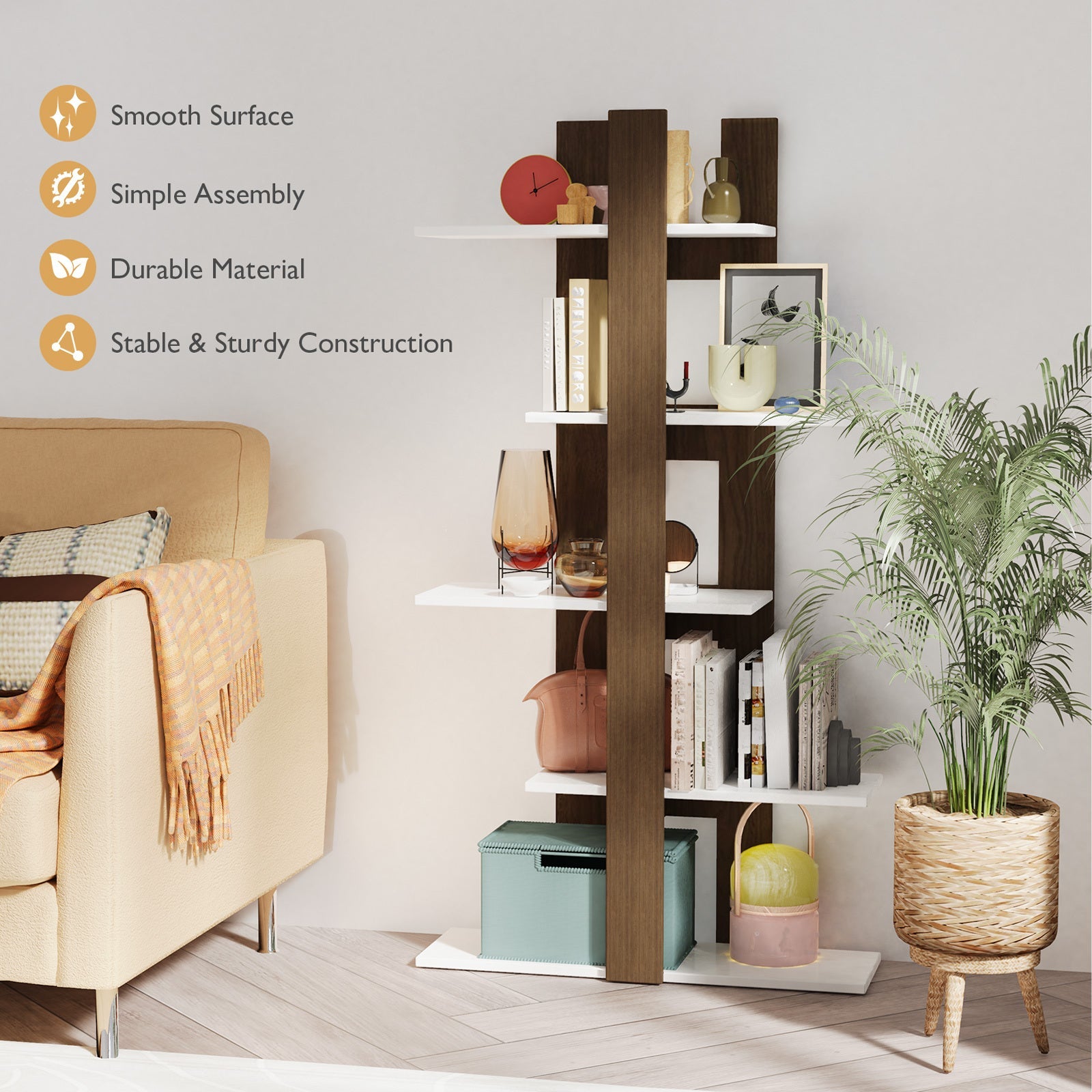 5-Tier Bookshelf Freestanding Storage Shelf Tree Bookshelf Room Divider