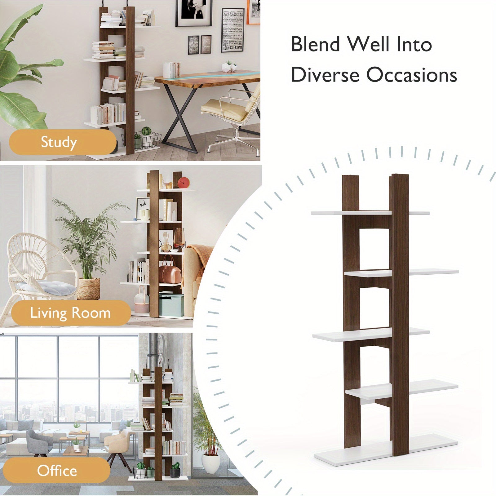 5-Tier Bookshelf Freestanding Storage Shelf Tree Bookshelf Room Divider