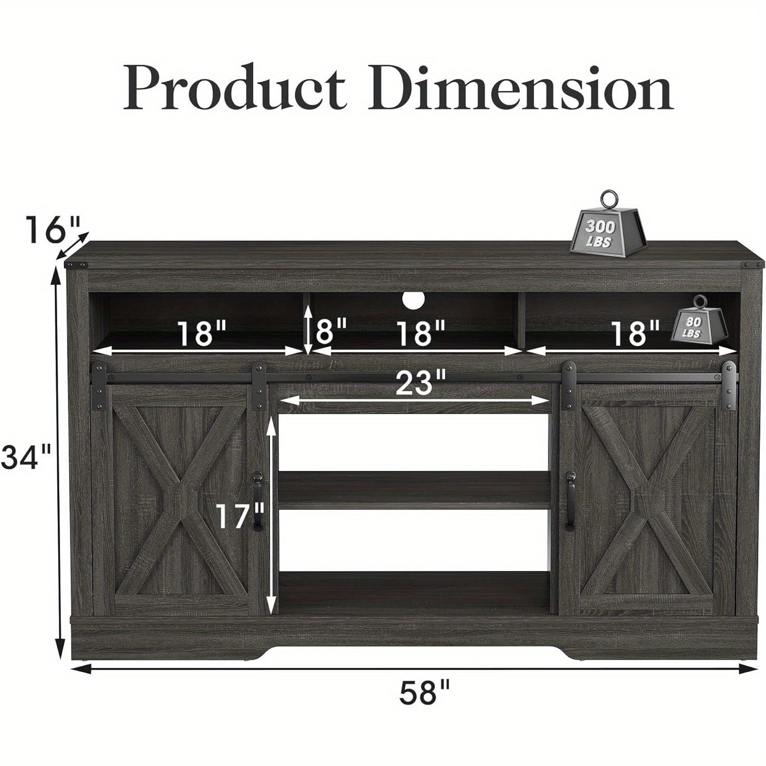 Farmhouse Fireplace TV Stand for 65+ Inch TV, Entertainment Center Modern Rustic TV Console with Sliding Bar Door for Living Room