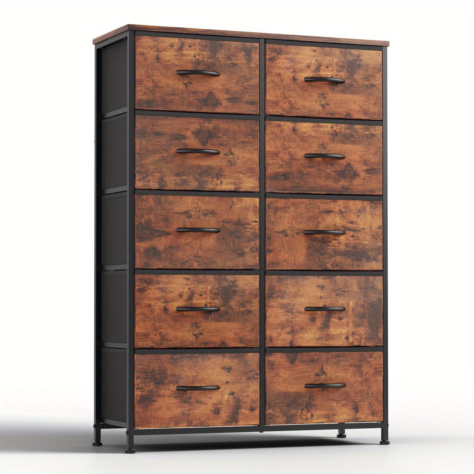 Dresser for Bedroom with 10 Fabric Drawers, Tall Chest Organizer Units for Clothing, Closet, Storage Tower with Cabinet, Metal Frame, Wooden Top, for Living Room, Bed Room, Closet, Entryway Storage Drawer Units