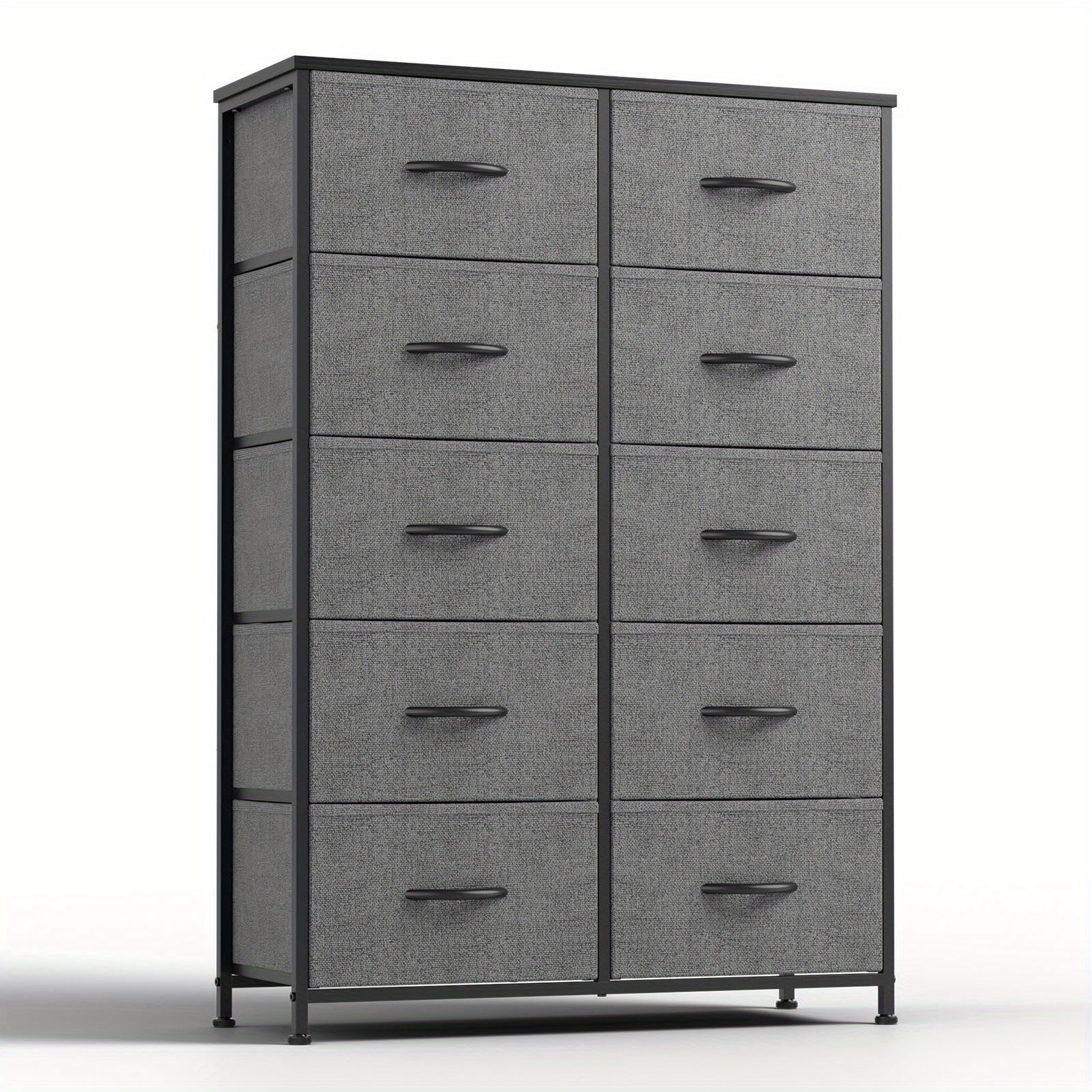 Dresser for Bedroom with 10 Fabric Drawers, Tall Chest Organizer Units for Clothing, Closet, Storage Tower with Cabinet, Metal Frame, Wooden Top, for Living Room, Bed Room, Closet, Entryway Storage Drawer Units