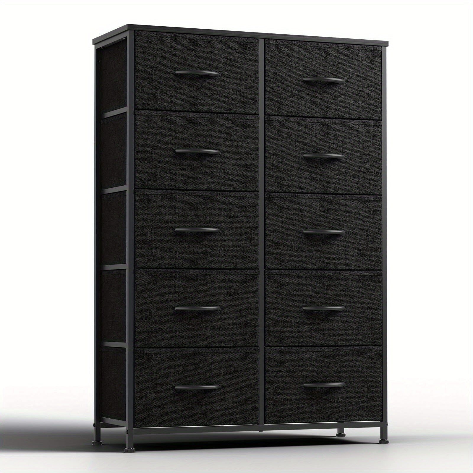 Dresser for Bedroom with 10 Fabric Drawers, Tall Chest Organizer Units for Clothing, Closet, Storage Tower with Cabinet, Metal Frame, Wooden Top, for Living Room, Bed Room, Closet, Entryway Storage Drawer Units