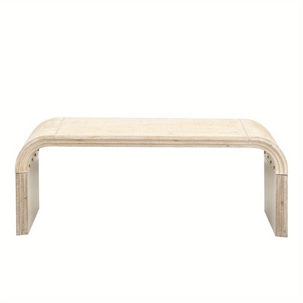 Minimalist Coffee Table with Curved Art Deco Design for Living Room or Dining Room (Natural Wood Wash)