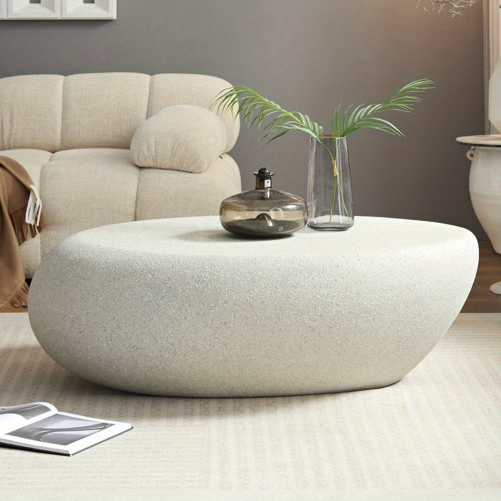 Fiberglass Elliptical Coffee Table for Living Room Vintage Table, Matte Rocks Table front of the Sofa, Irregular Center Table