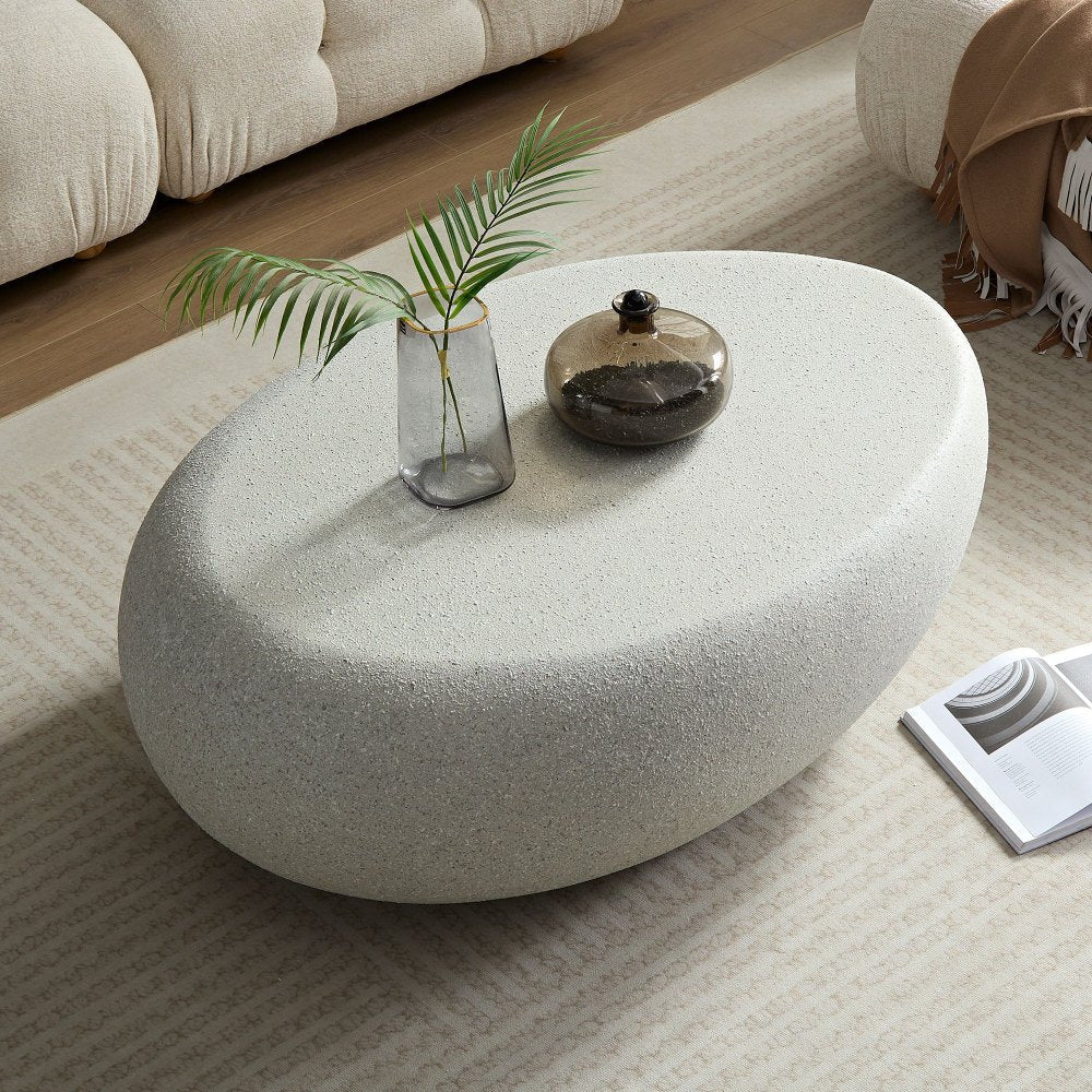 Fiberglass Elliptical Coffee Table for Living Room Vintage Table, Matte Rocks Table front of the Sofa, Irregular Center Table