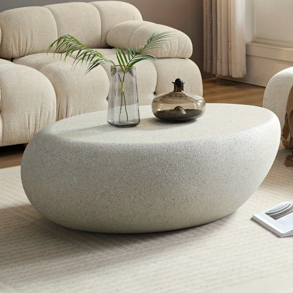 Fiberglass Elliptical Coffee Table for Living Room Vintage Table, Matte Rocks Table front of the Sofa, Irregular Center Table