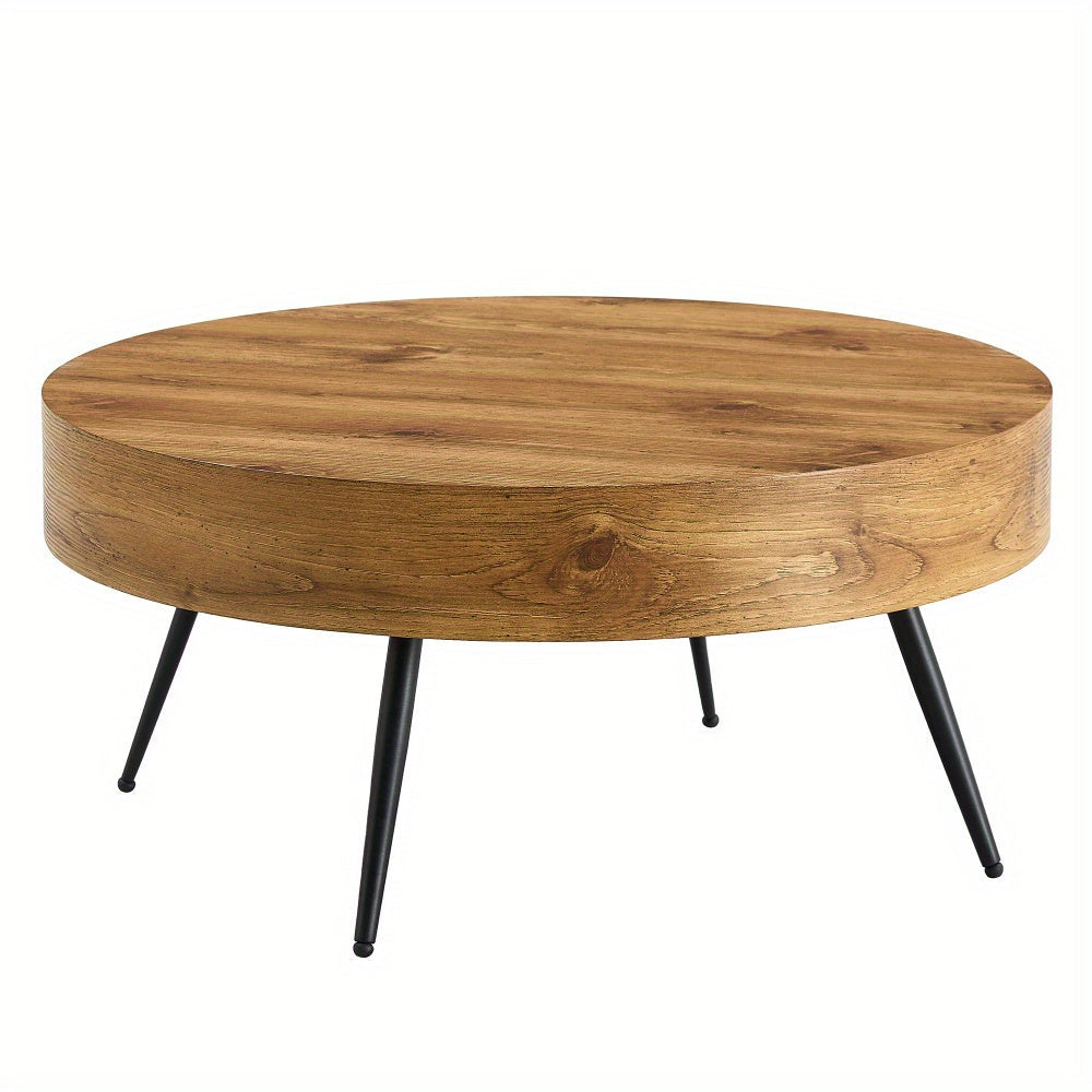 Modern Coffee Table Round Minimalist with Metal Legs, 31" Circle Coffee Table Decor, Rustic Living Room Furniture, Engineered Wood Easy to Clean & Easy to Assemble