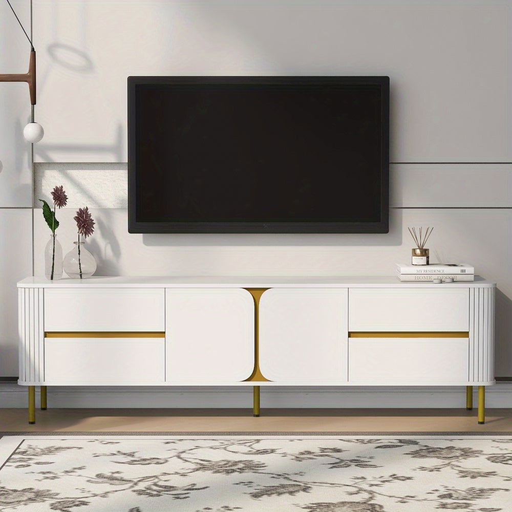 Modern TV Stand for TVs up to 203cm, Modern Entertainment Center Media Console with 4 Drawers and 1 Spacious cabinet for Living room, 2 Colors Available