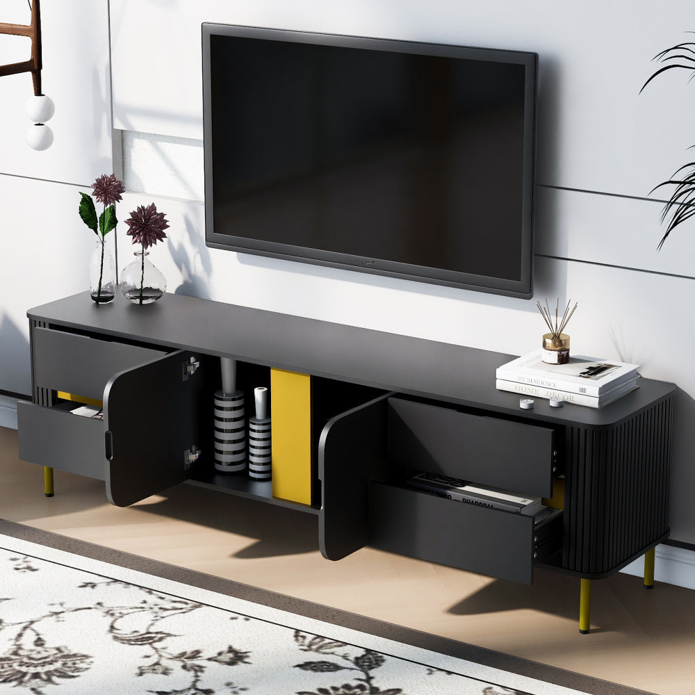 Modern TV Stand for TVs up to 203cm, Modern Entertainment Center Media Console with 4 Drawers and 1 Spacious cabinet for Living room, 2 Colors Available