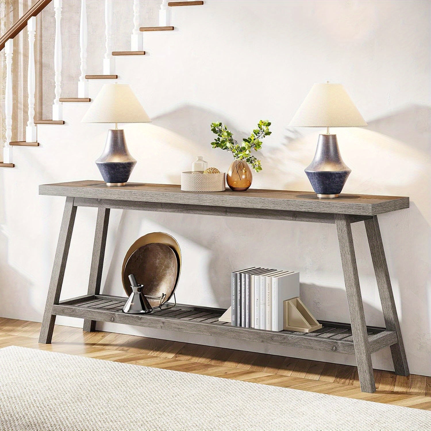 180 cm Extra Long Console Table for Entryway, Farmhouse Console Entryway Table, 2-Tier Narrow Wood Foyer Sofa Couch Table for Hallway, Entrance, Living Room