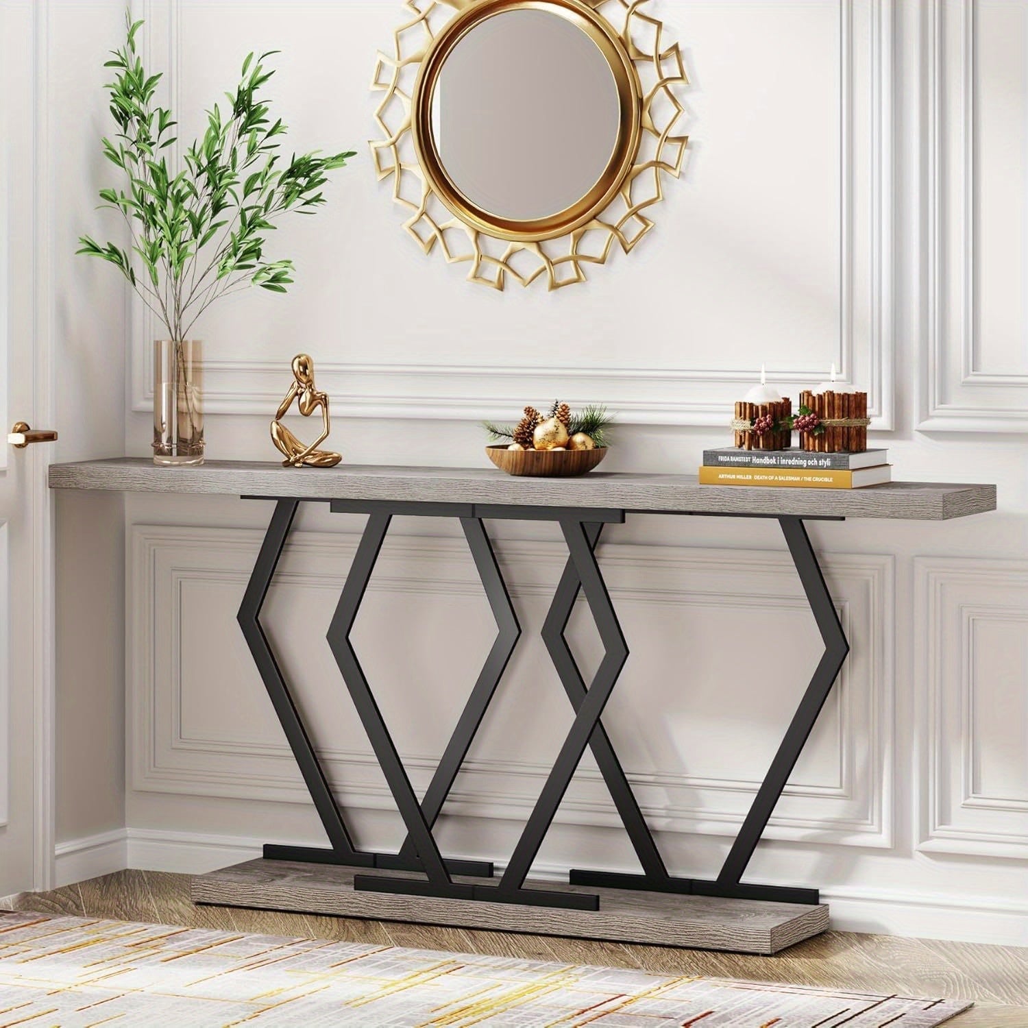 Console Table with Faux Marble Tabletop, 180 cm Extra Long Sofa Table, Modern Long Entryway Table with Gold Frame