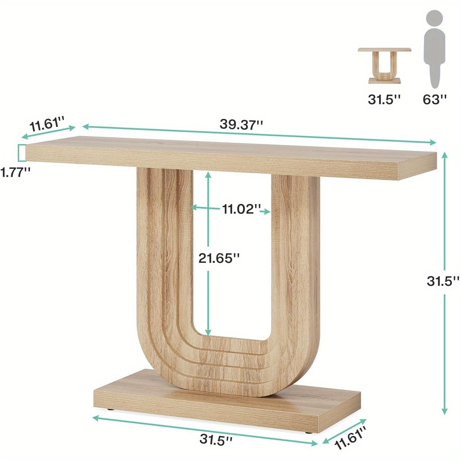 99 cm Narrow Console Table with Geometric Base, Farmhouse Entryway Table, Wood Skinny Sofa Table Behind Couch with Storage for Living Room, Hallway, Foyer, Entrance