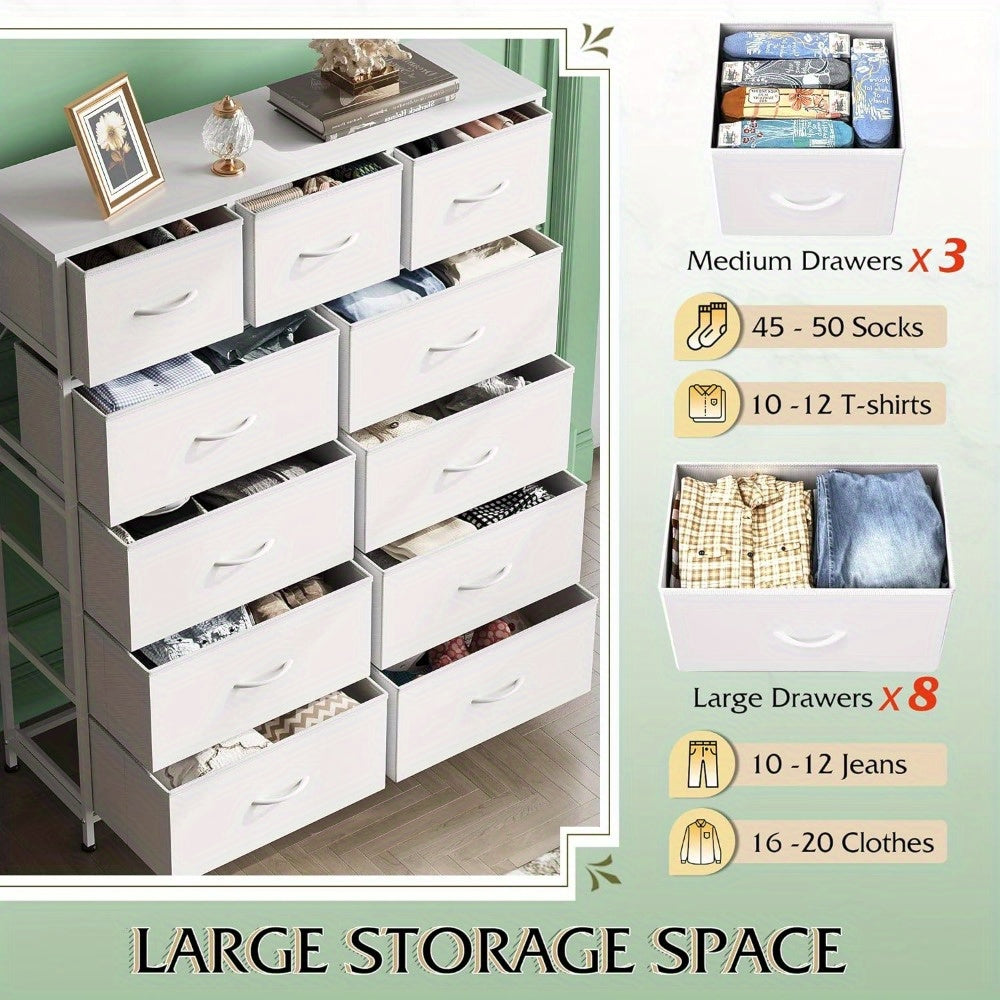 Tall Dresser for Bedroom, Fabric Dresser Storage Tower, Dresser & Chest of Drawers Organizer Unit with 11 Drawers, Storage Cabinet, Hallway, Closets, Steel Frame, Wood Top