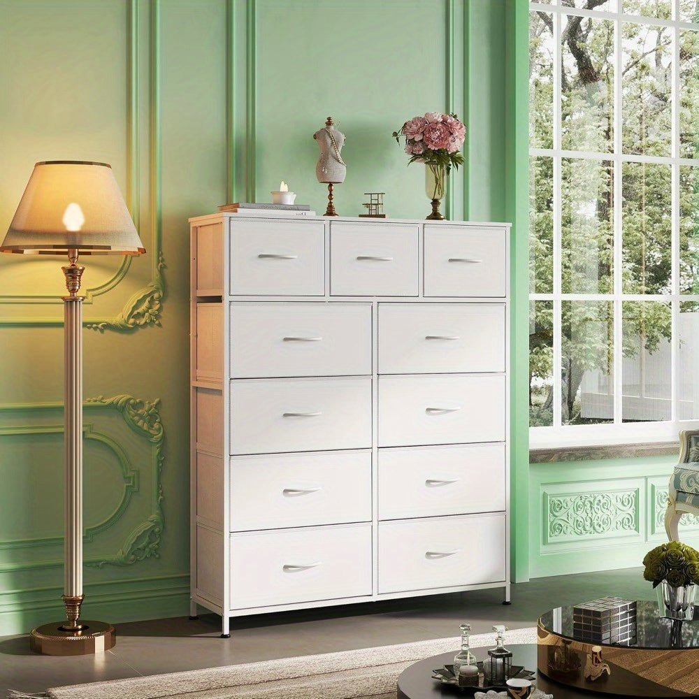 Tall Dresser for Bedroom, Fabric Dresser Storage Tower, Dresser & Chest of Drawers Organizer Unit with 11 Drawers, Storage Cabinet, Hallway, Closets, Steel Frame, Wood Top