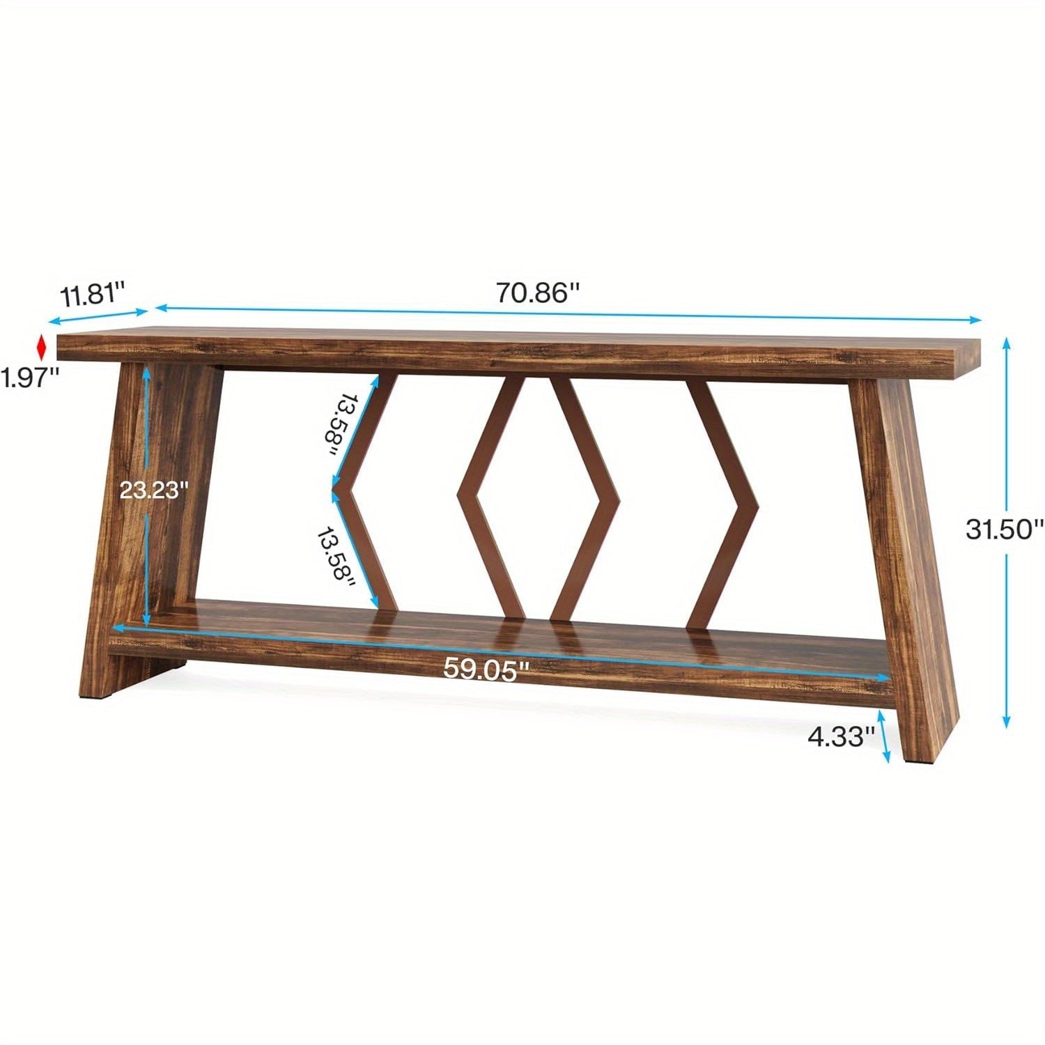 2-Tier Narrow Console Table with Storage, 180 cm Long Sofa Table for Living Room, Wood Foyer Entryway Couch Table for Hallway, Entrance (Brown)