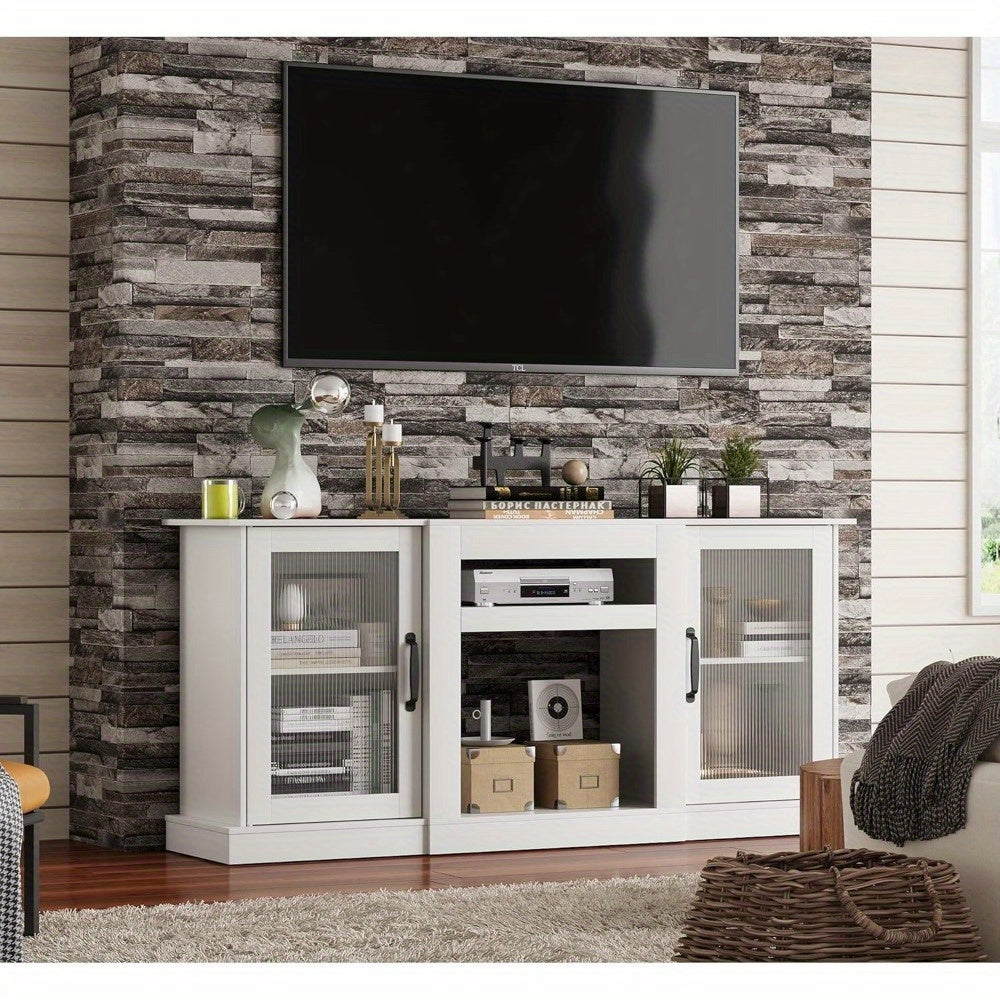 Retro TV Stand for 165cm TV, TV Console Cabinet with Storage, Open Shelves Entertainment Center for Living Room and Bedroom, White