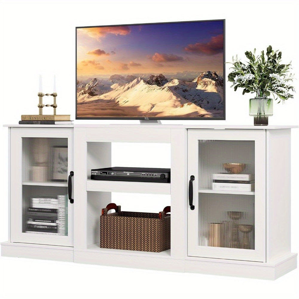 Retro TV Stand for 165cm TV, TV Console Cabinet with Storage, Open Shelves Entertainment Center for Living Room and Bedroom, White