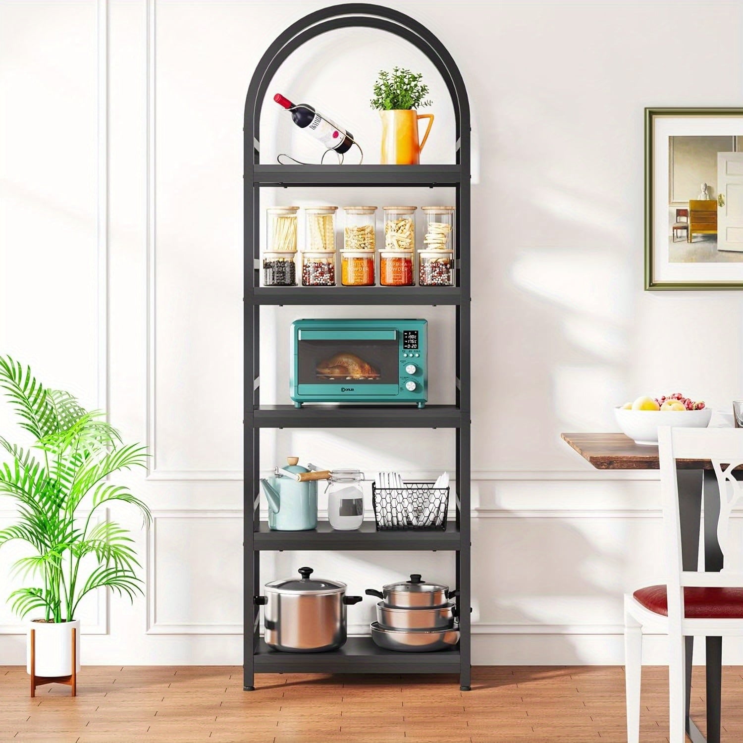 4-Tier Open Bookshelf, 180cm Modern Arched Bookcase Storage Shelves with Metal Frame, Farmhouse Storage Rack Tall Standing Bookshelves for Bedroom, Living Room, Home Office