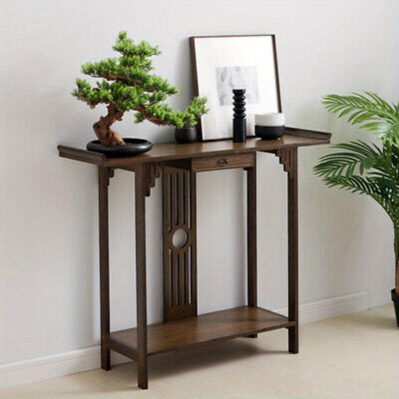 Chinese Style Vintage Console Table Sofa Side Accent Table Entryway with Bottom Shelf -  cm