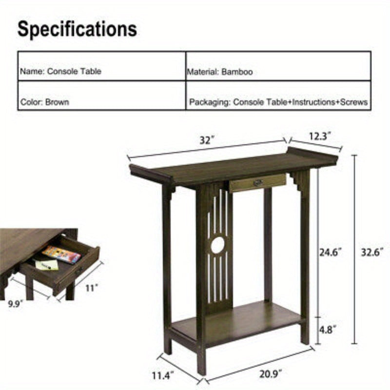 Chinese Style Vintage Console Table Sofa Side Accent Table Entryway with Bottom Shelf -  cm