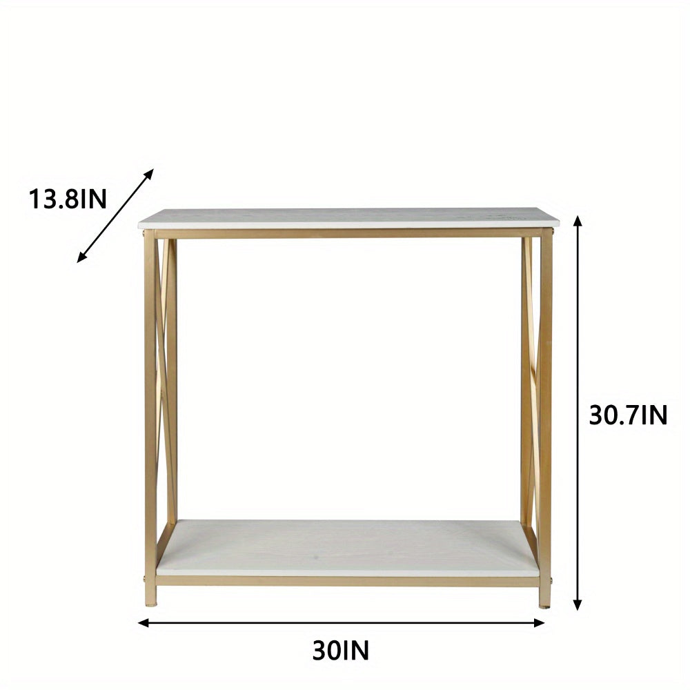 Golden Console Table, 2 Tier Entryway Table, Hallway Table, Narrow Sofa Table with Shelves, Entrance Table for Entryway (in cm)