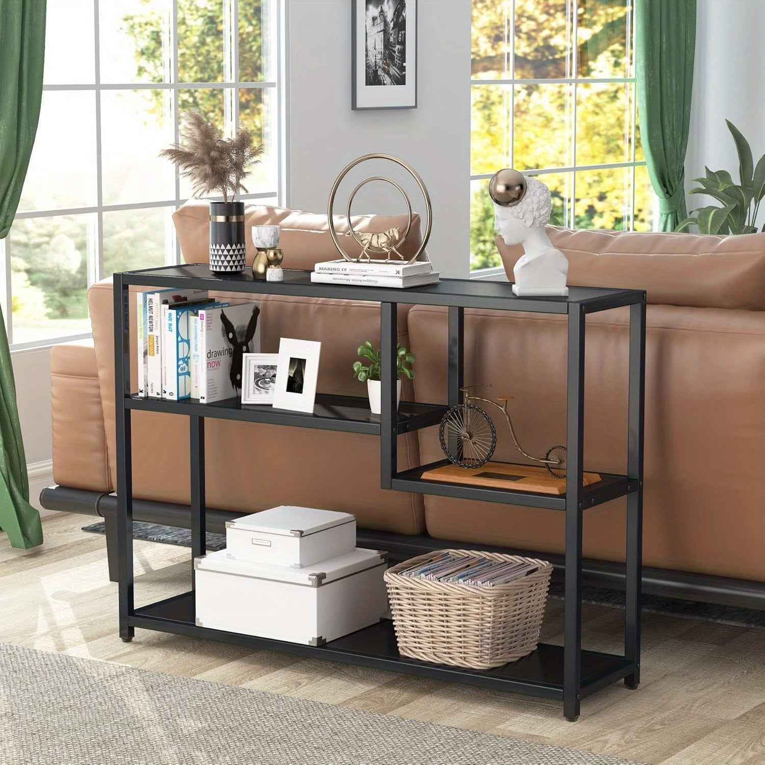 109 cm Black Console Table - Small Entryway Table with Storage, Vintage Living Room Hallway Foyer TV Stand