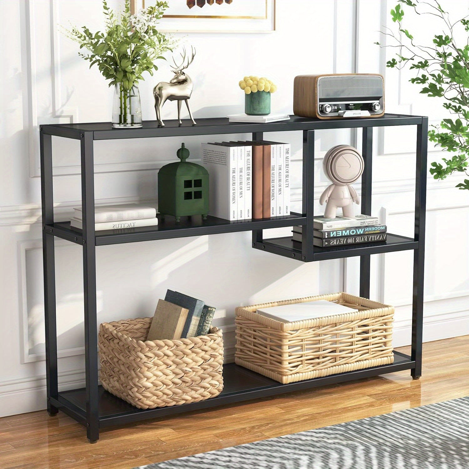 109 cm Black Console Table - Small Entryway Table with Storage, Vintage Living Room Hallway Foyer TV Stand