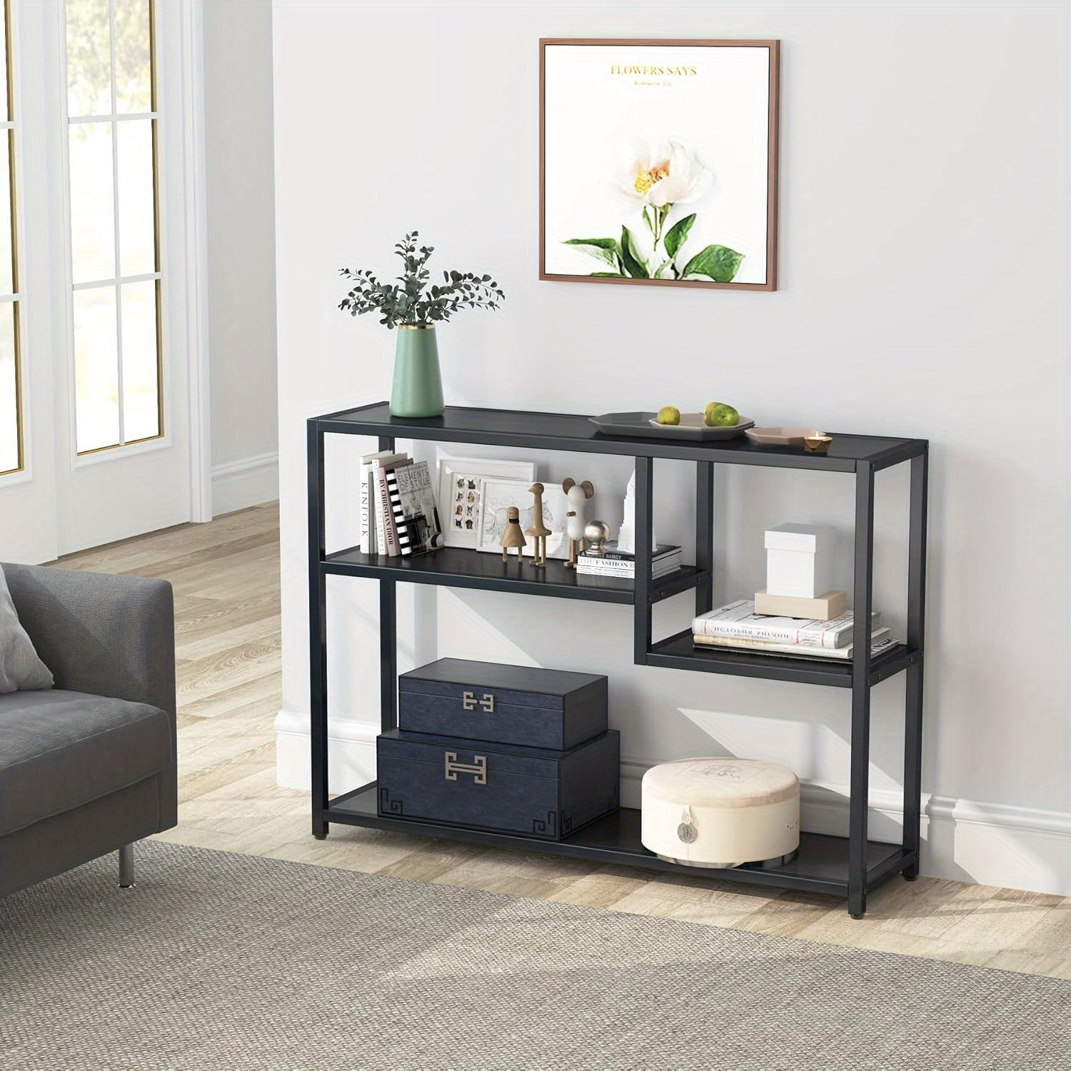 109 cm Black Console Table - Small Entryway Table with Storage, Vintage Living Room Hallway Foyer TV Stand