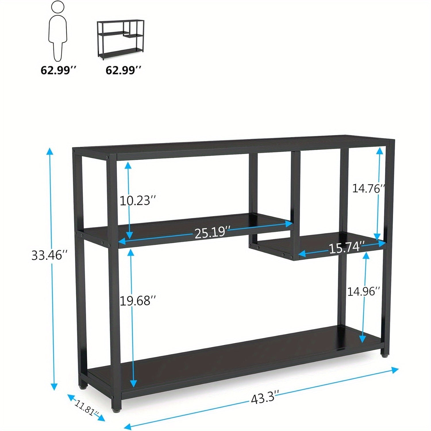 109 cm Black Console Table - Small Entryway Table with Storage, Vintage Living Room Hallway Foyer TV Stand