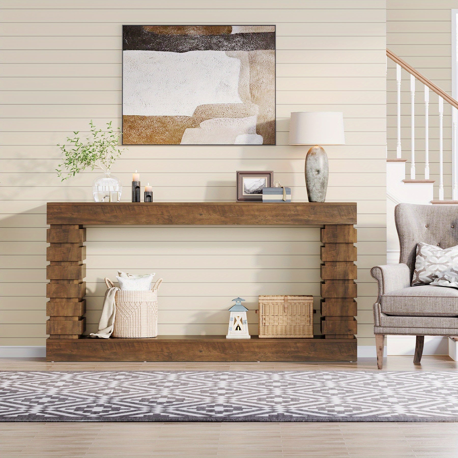 180 cm Console Table, Wooden Rectangular Sofa Table