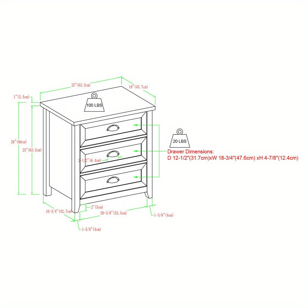 Transitional Farmhouse Framed 3-Drawer Nighstand with Cup Handles - White Oak