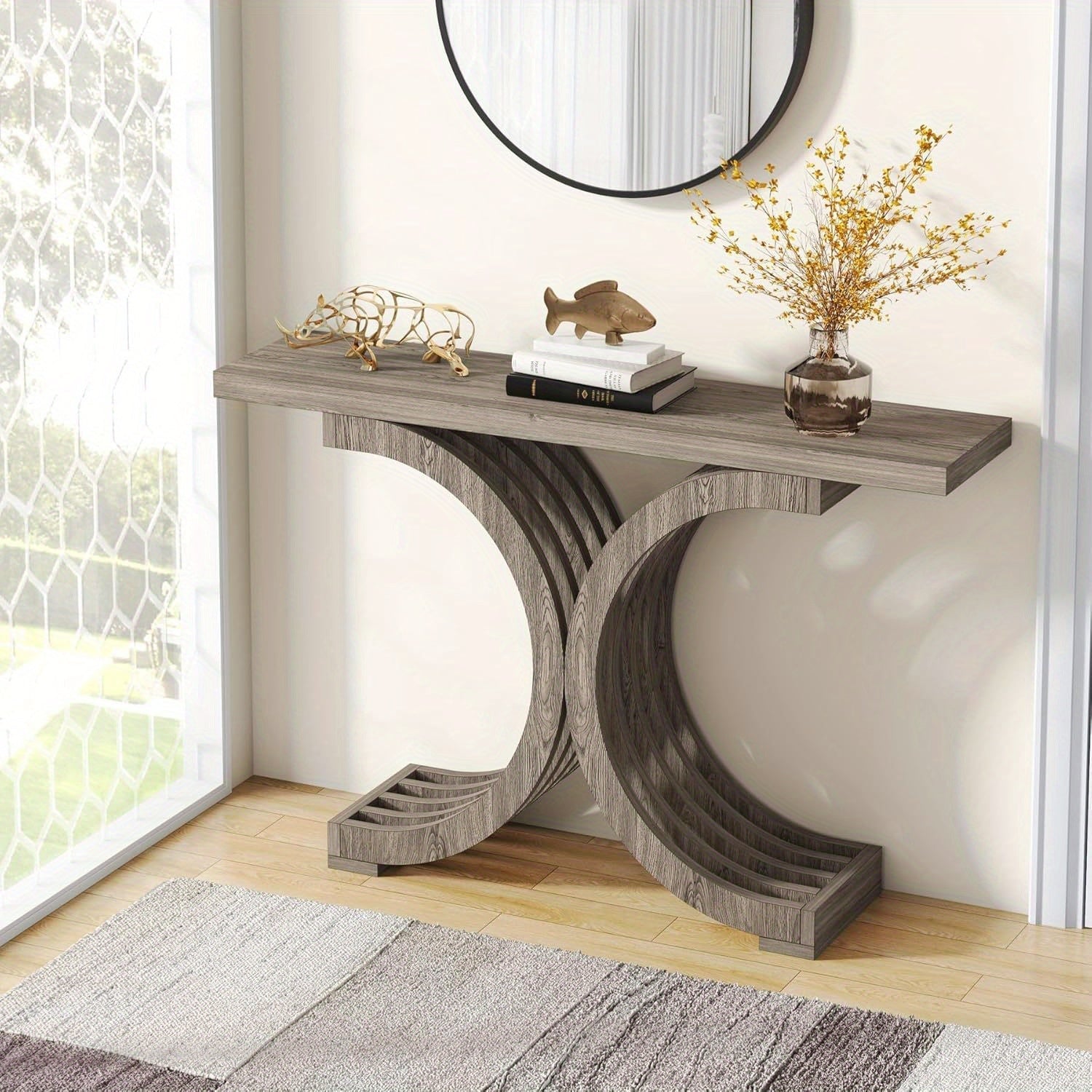 99 cm Console Table, Wooden Farmhouse Entryway Table with X-Shaped Base, Modern Entry Table for Entrance, Hallway, Accent Table for Decoration, Grey