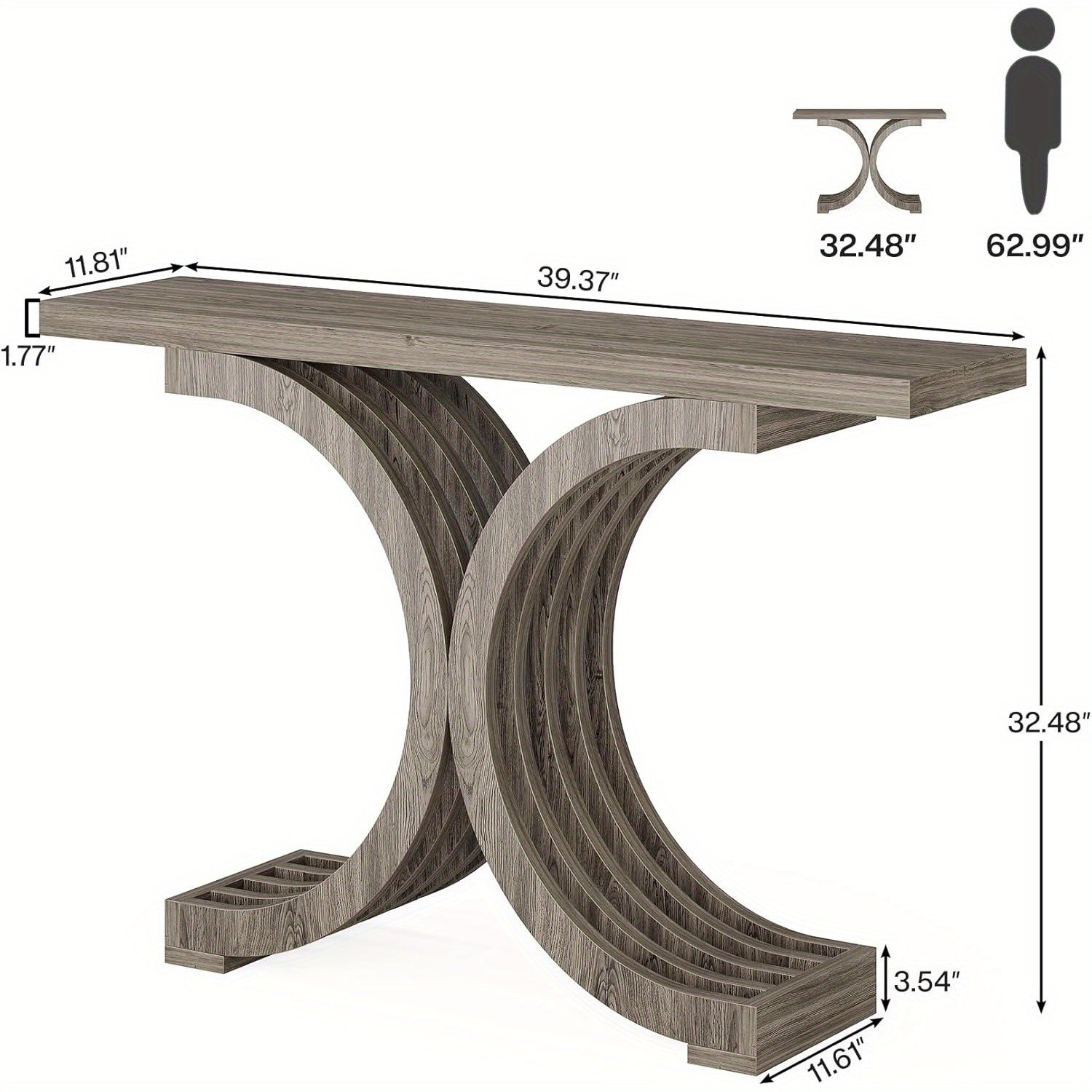 99 cm Console Table, Wooden Farmhouse Entryway Table with X-Shaped Base, Modern Entry Table for Entrance, Hallway, Accent Table for Decoration, Grey