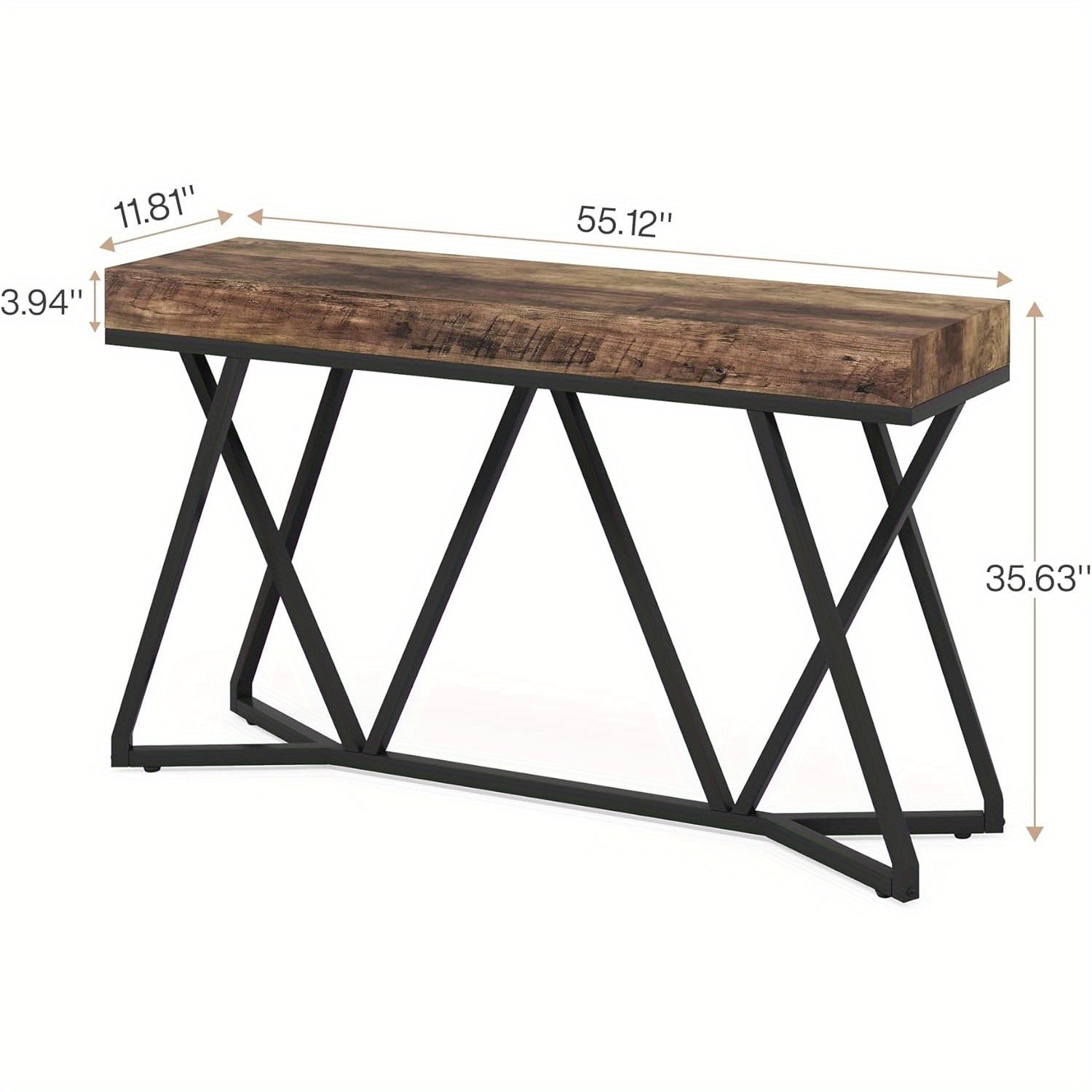 140 cm Console Table, Farmhouse Sofa Table, Wood Entryway Table with Unique Metal Base, Behind The Couch Table, Foyer Table, Modern Accent Table for Hallway, Living Room, Rustic Brown, Christmas Renewal