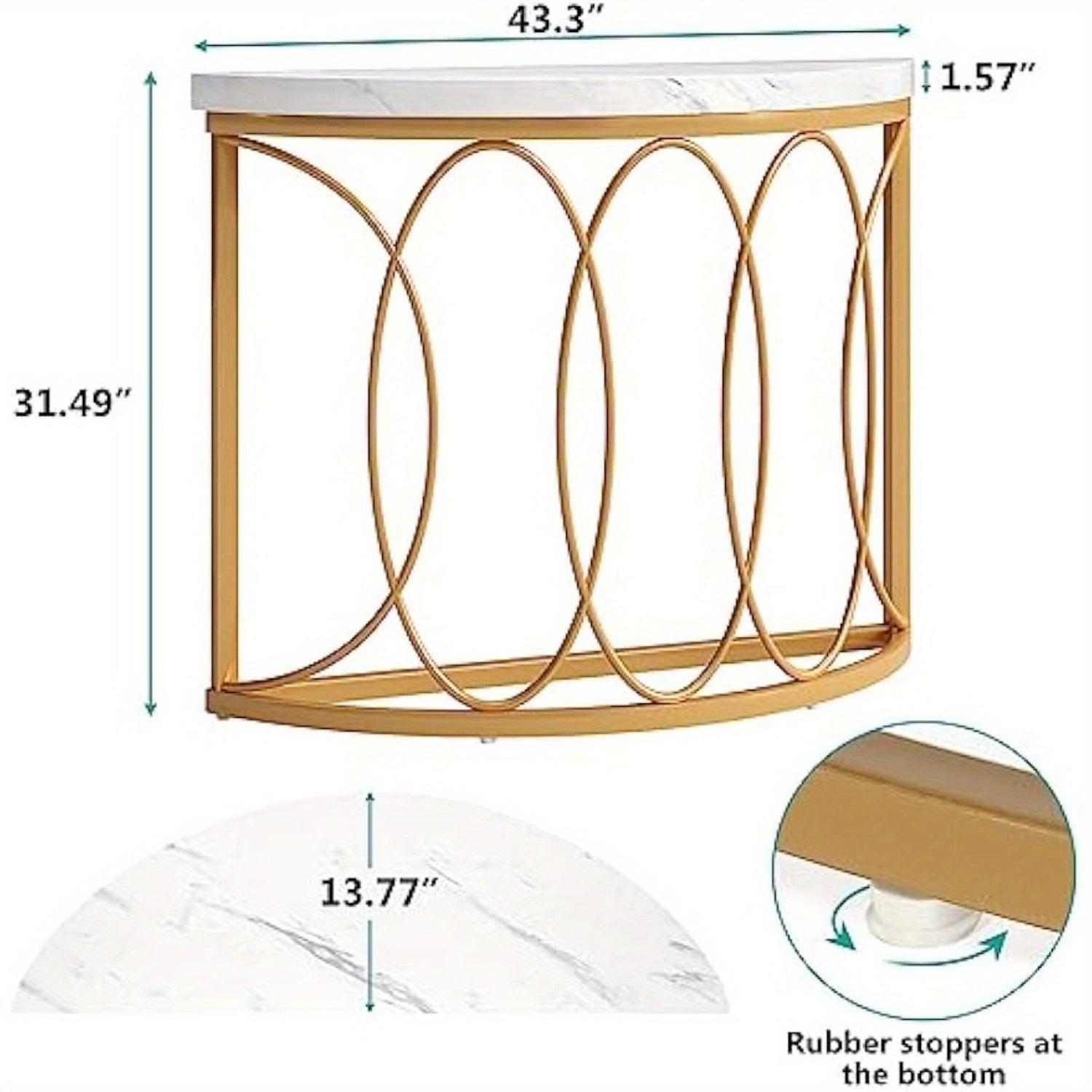 Gold Console Table, 109 cm Modern Faux Marble Entryway Table, Narrow Semi Circle Sofa Accent Table with Geometric Metal Frame for Living Room, Hallway, Christmas Renewal