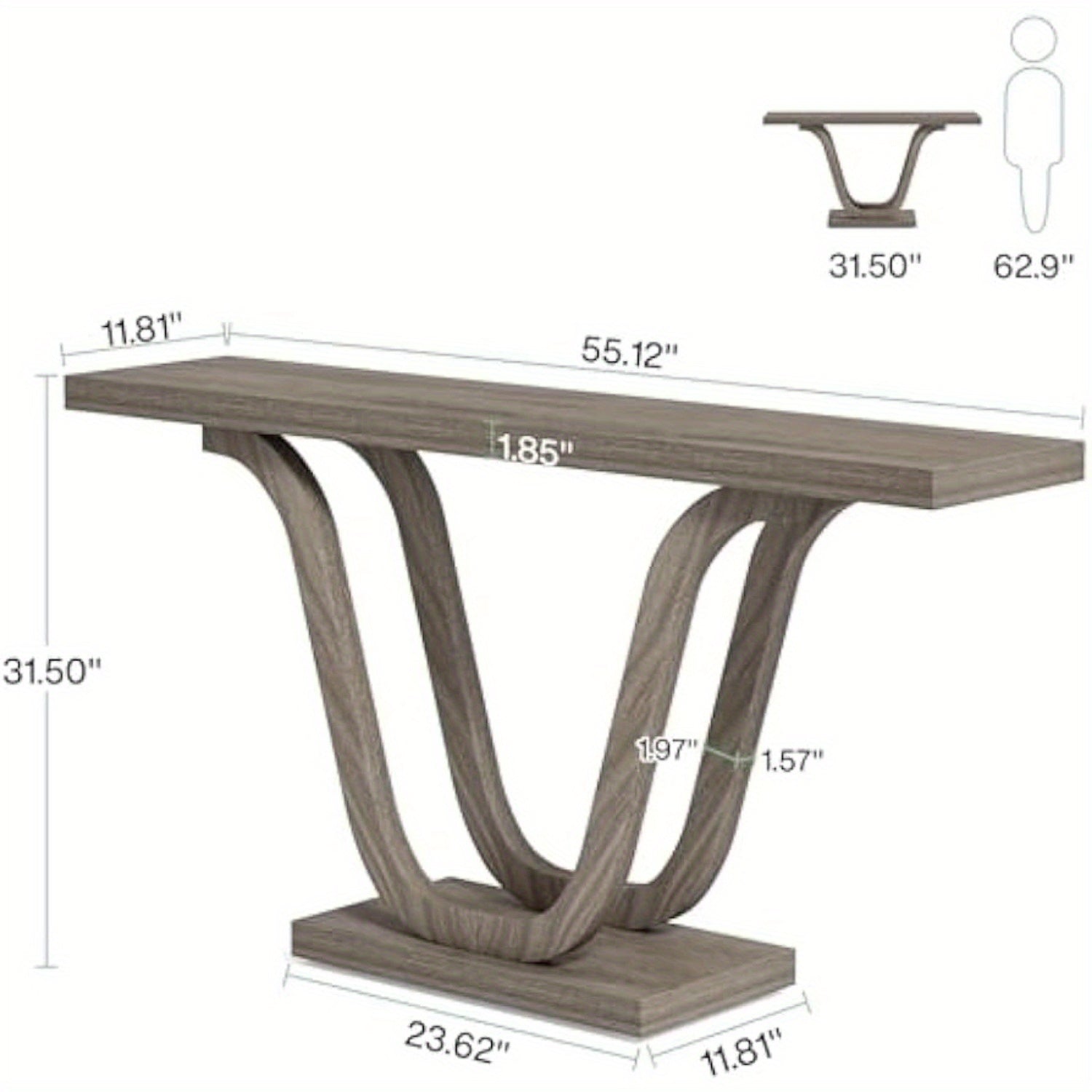 Farmhouse Console Table, Wood Entryway Table, Narrow Hallway Table, Behind Couch Table Foyer Table with Double U-Shaped Legs for Entryway, Living Room, Corridor, Christmas Renewal (in cm)