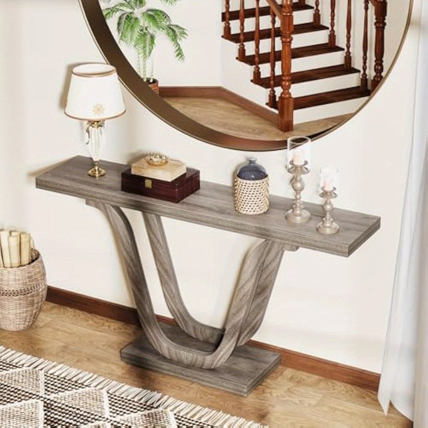 Farmhouse Console Table, Wood Entryway Table, Narrow Hallway Table, Behind Couch Table Foyer Table with Double U-Shaped Legs for Entryway, Living Room, Corridor, Christmas Renewal (in cm)