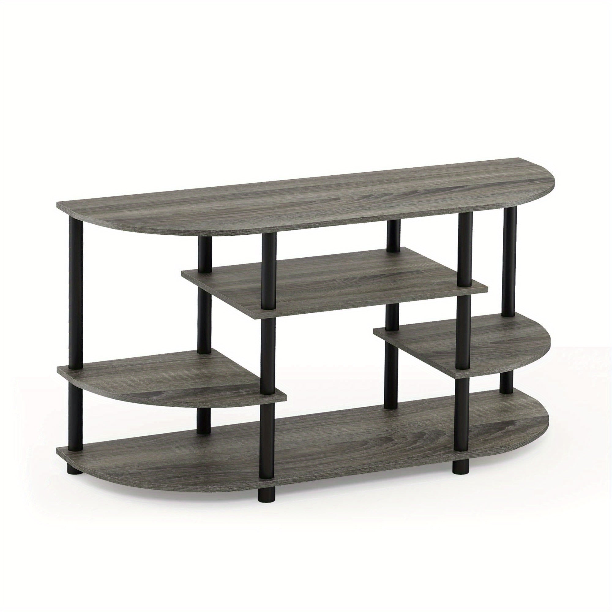 Simple Design Corner TV Stand, French Oak Grey/ Black, Space-Saving TV Unit, Modern Living Room Furniture, Easy Assembly