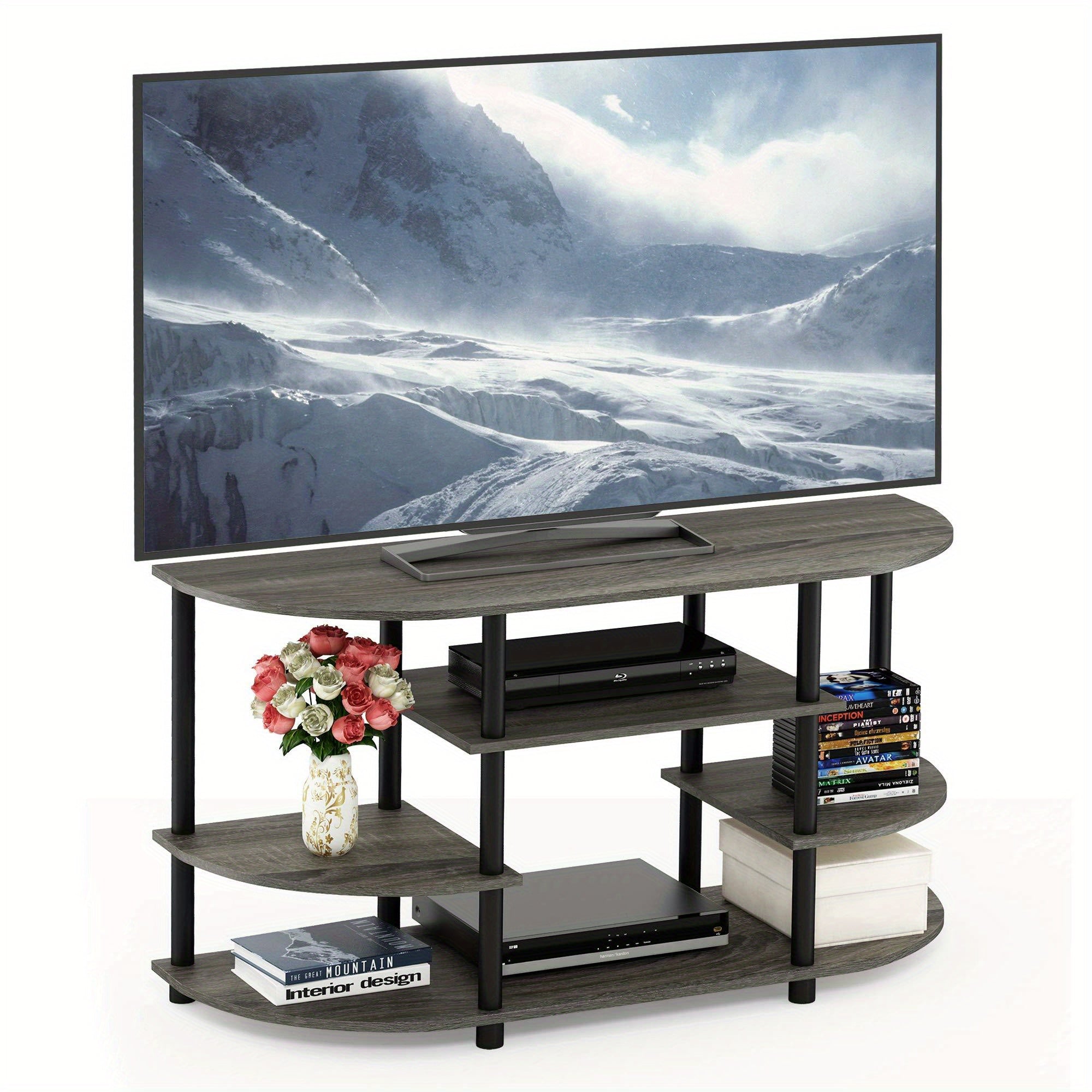 Simple Design Corner TV Stand, French Oak Grey/ Black, Space-Saving TV Unit, Modern Living Room Furniture, Easy Assembly