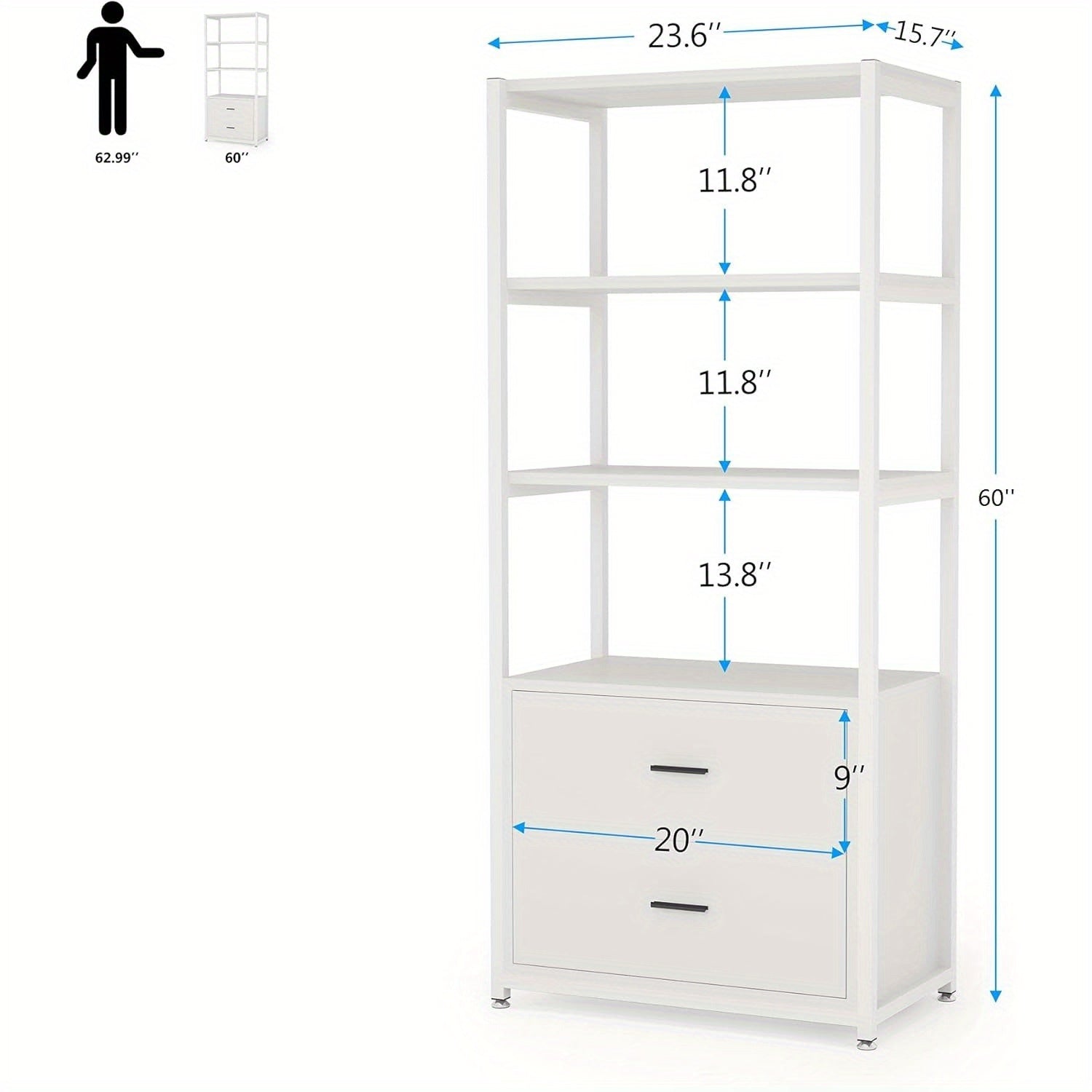 Bookcase, 4-Tier White Bookshelf With 2 Drawers, Etagere Standard Book Shelves Display Shelf For Home Office, Christmas Renewal